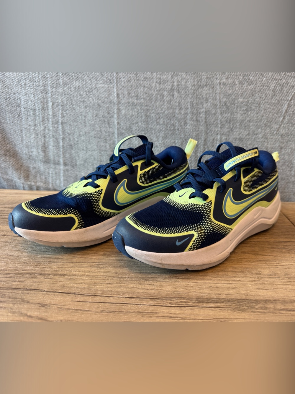 Nike Kids Navy and Neon Yellow Athletic Sneakers